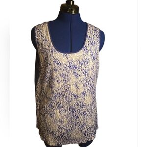 Dana Buchman Blue and Cream Sequin Tank Top